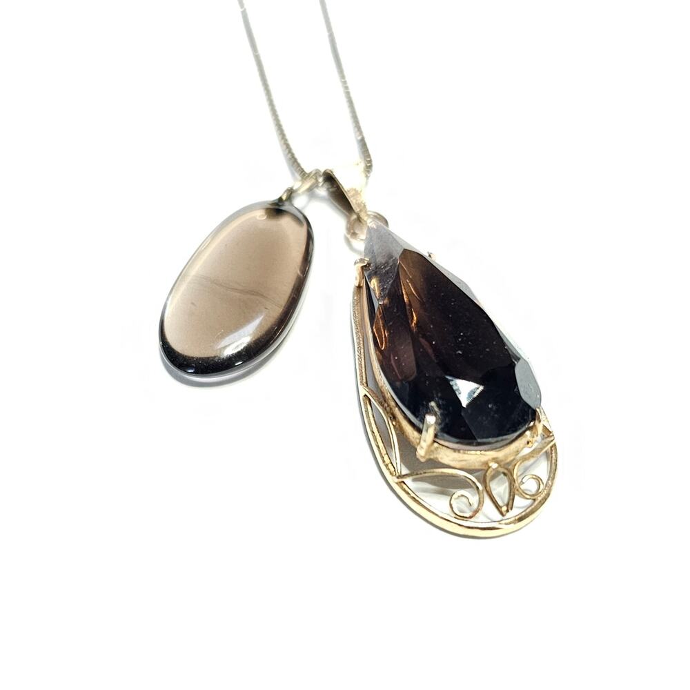 Smoky Quartz Pendant & Necklace Lot Sterling Silver 16"
